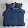 Cotton Bedding Set with Ruffles 160x200, 3 Pieces, Navy Blue Denim