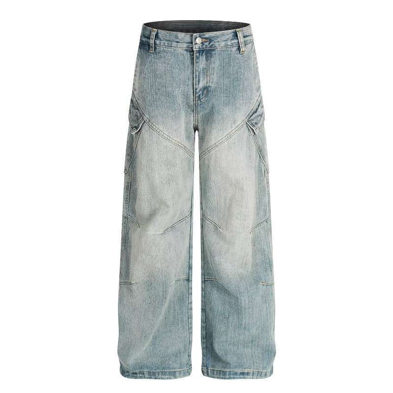 JYL Unisex Cargo Pants American Slub Washed Vintage Deconstructed Wide-Leg Denim L бездна