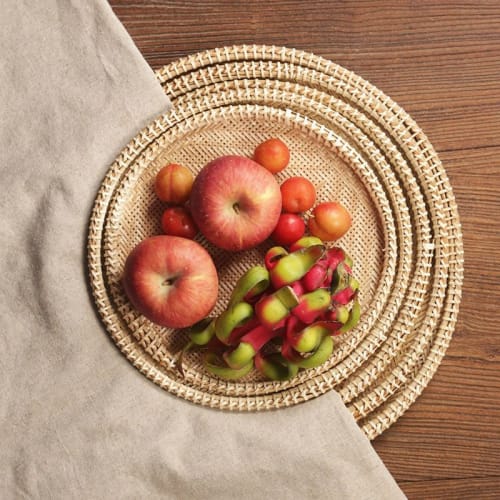 Lirancia Bamboo Strainer Set, Dustpan, Bamboo Strips, Round Bamboo Strainer, Bamboo Tray, Handmade with Natural Materials, Lightweight and Durable, Pe