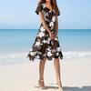 Dámské letní ležérní módní květinové tiskové šaty s výstřihem do V a krátkým rukávem, krátká sukně