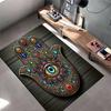 Spiritual Area Rug, Hamsa Hand Evil Eye Jewels Wood Poster, Living Room Decor, Non-Slip Mat