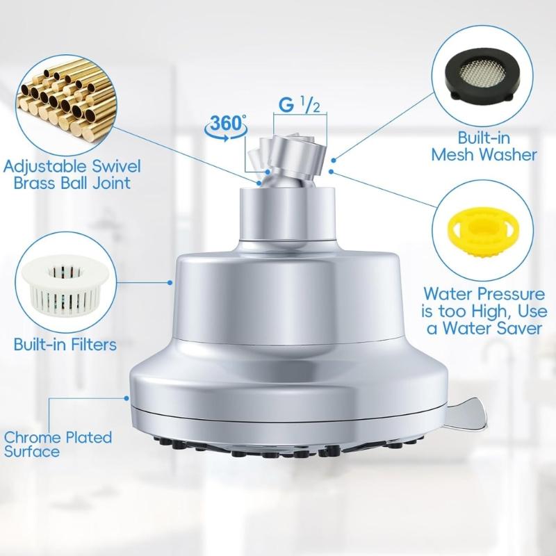 Highly Pressure Shower Filter Purifying Showerhead Bathroom Replacement Showerhead Water Softener Remove Chlorine