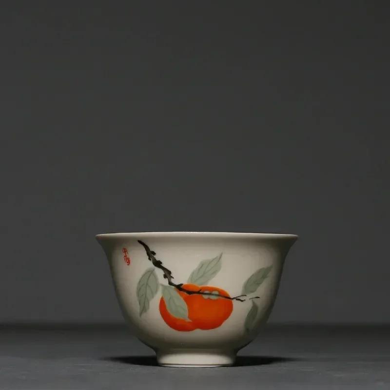 1 Pc Chinese Handmade Ceramic Teacup Travel Meditation Tea Cup Hand Painted Flowers and Plants Tea Bowl Porcelain Tea Set