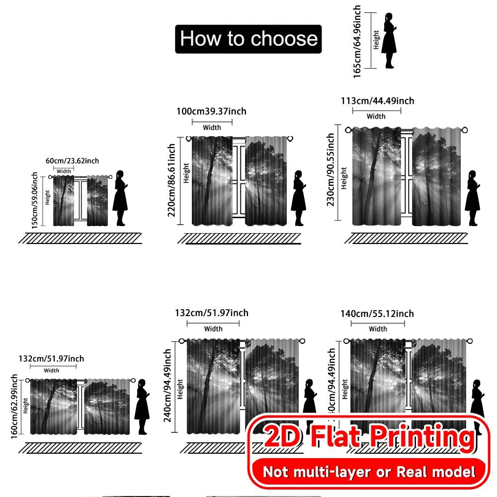 2D Flat Printing  2pcs Mystic Pines Popular Light Filtering Curtains 100% Polyester Curtains Room Decor Suitable for Living Room