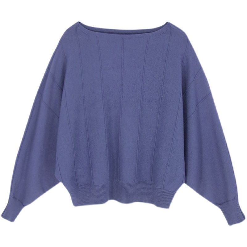 Dámský jarní a podzimní krátký pletený svetr s kulatým výstřihem v korejském stylu - Volný pulovr s netopýřími rukávy jako základní vrstva