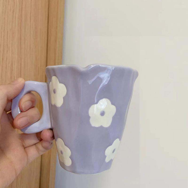 

Ins style cute teddy bear irregular cloud tulip ceramic mug 201-300ml синий