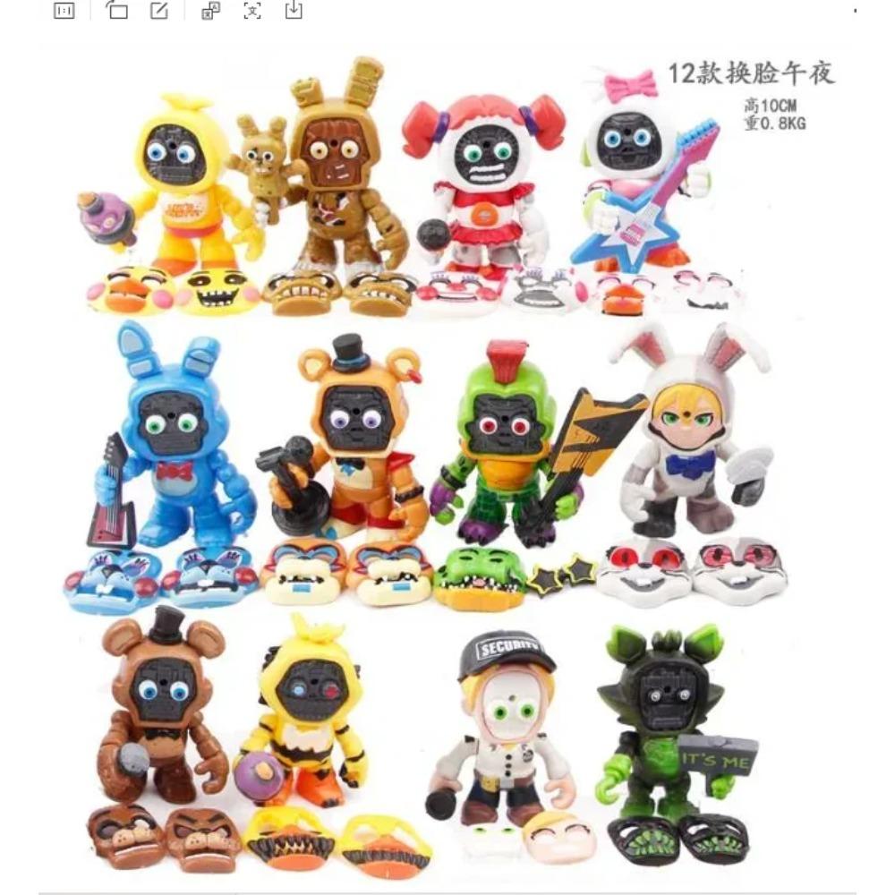 12 piezas/set Figuras FNAF Freddy Cara Cambiable Figuras de Acción Juguetes