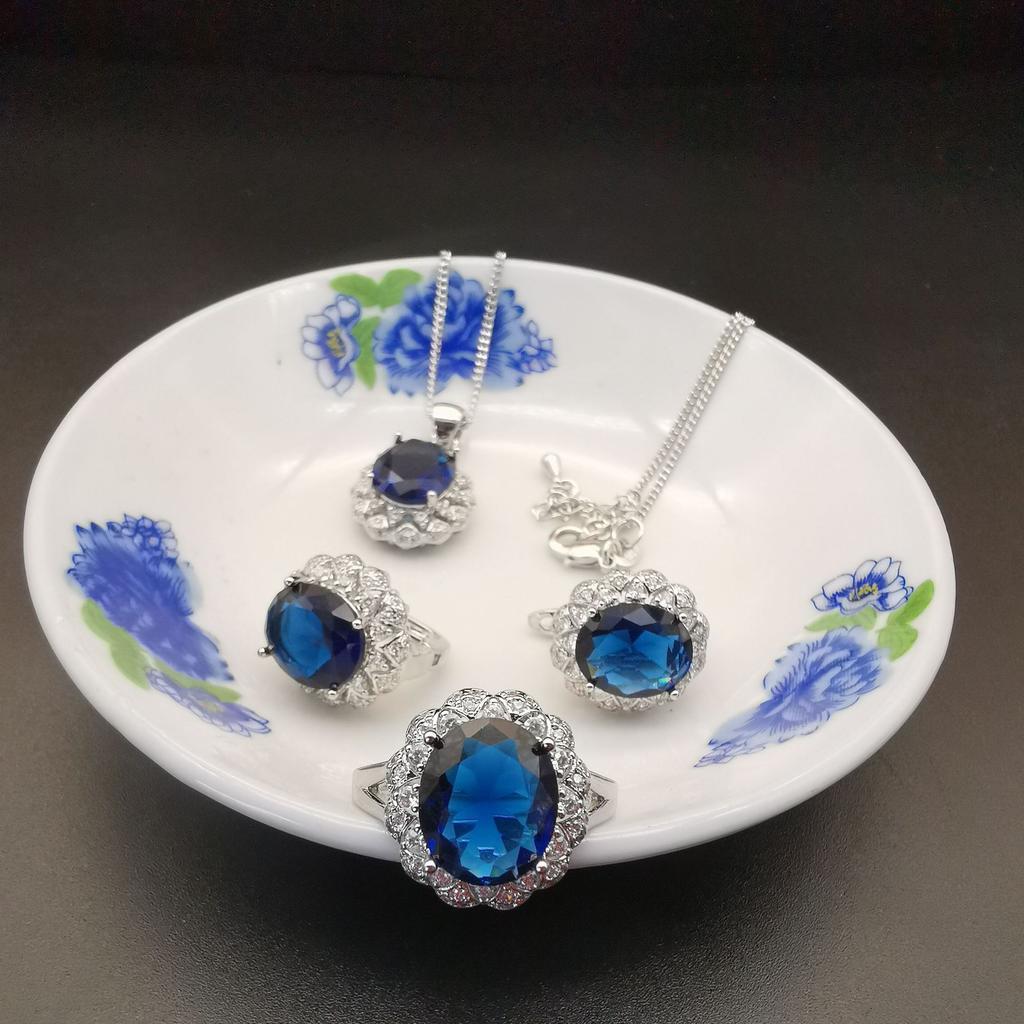 Personalisierter Modeschmuck Platinplattiert Amethyst Zirkon Halskette Ohrringe Ringe