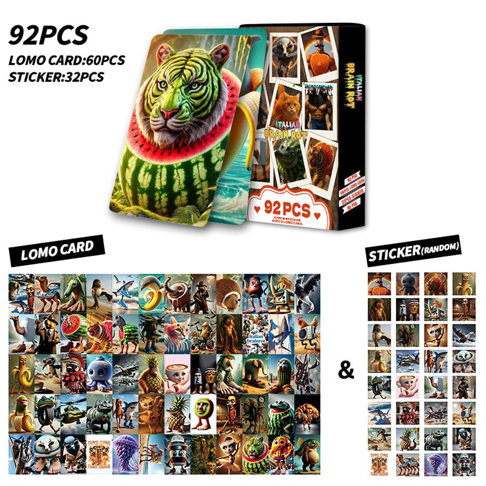 

92 шт./набор Итальянские стикеры Brainrot и двусторонние карточки Lomo TungTung Sahur Tralalero Tralala Коллекция карточек-стикеров