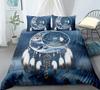 Wolves Dreamcatcher Duvet Cover Set, Animal Prints Queen Size Comforter Cover, Dreamlike Vintage Feather Wolf Bedding 3pcs Sets
