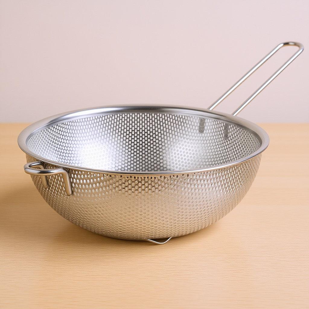 Single Handle Stainless Steel Filter Colander Basket Kitchen Strainer for Fried Food Vegetable Fruit 19.2cm Rice Washer Drain