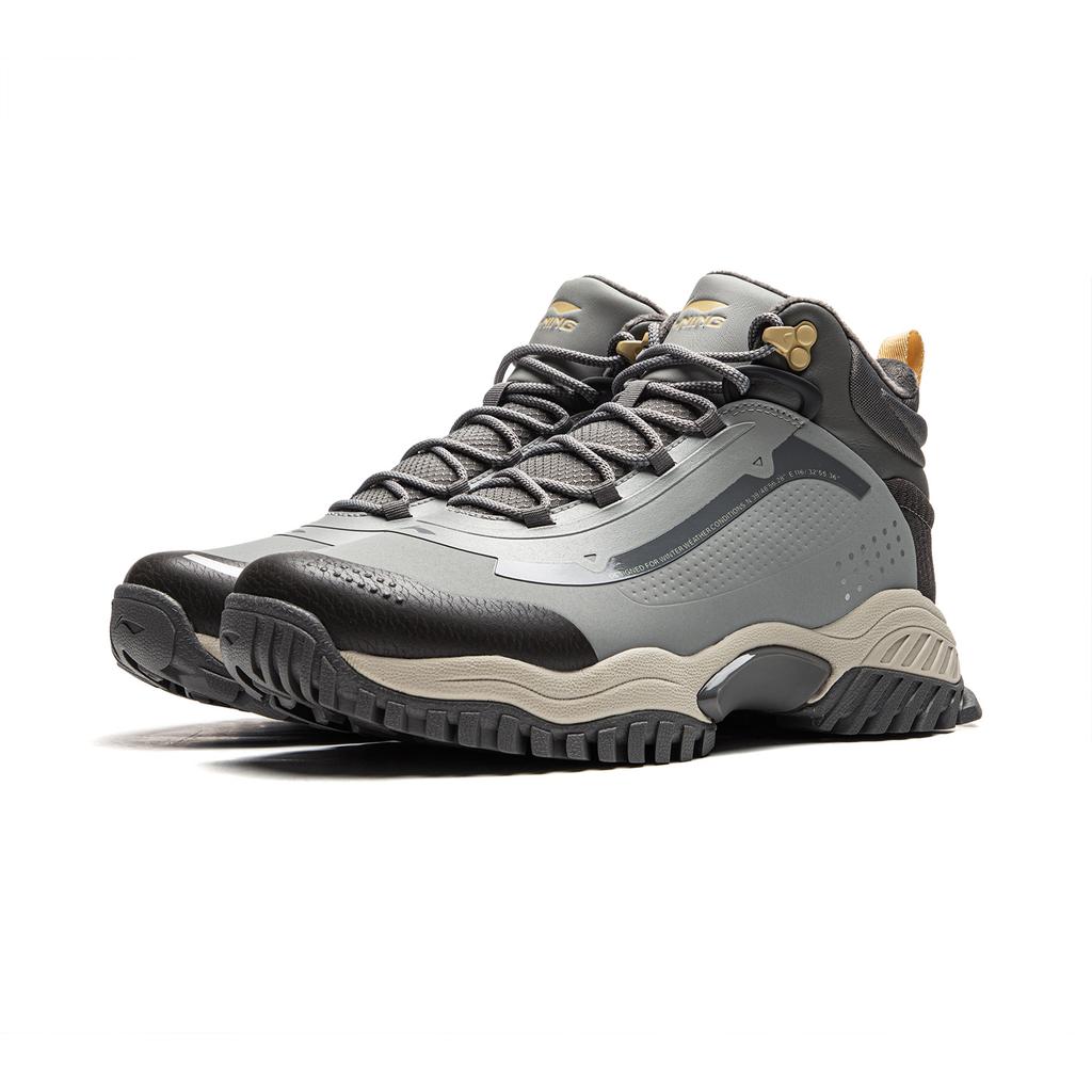 Li Ning Dominant Tiger Slip Resistant Height Increasing Thermal Rebound Mid top Casual Shoes Men's Gray AGLU091-3