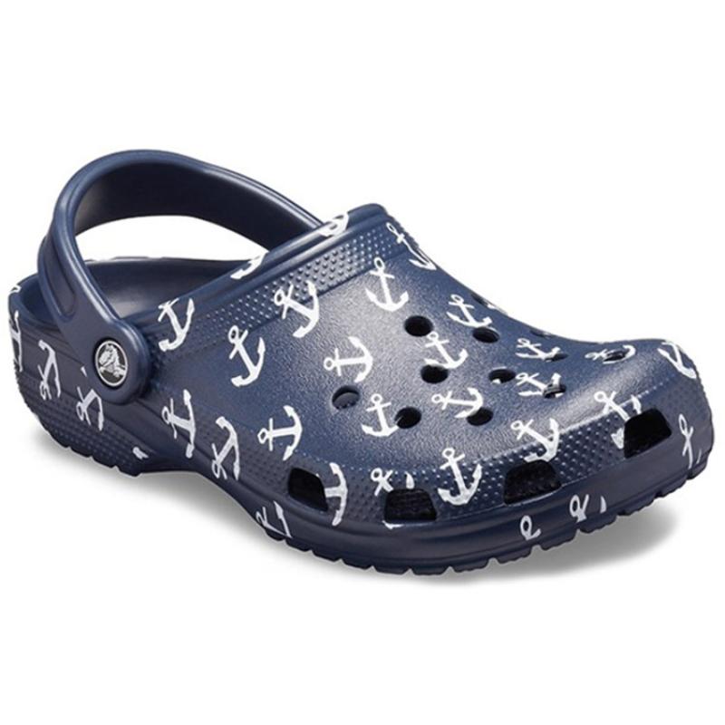 Crocs Classic Clog Nautical Print Hole Sandals Dark Blue