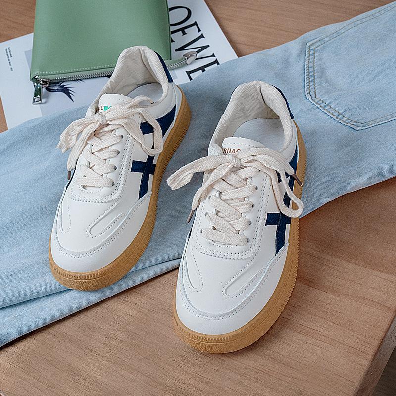 Dexun shoes women's lace-up sports niche 2025 spring new leather surface white shoes soft sole women's shoes casual sports board