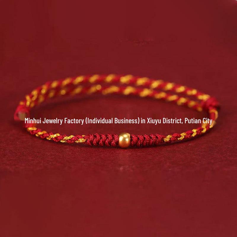 Year of the Horse Gold Wealth Bracelet with Pixiu, Clover Charm, and Red Rope