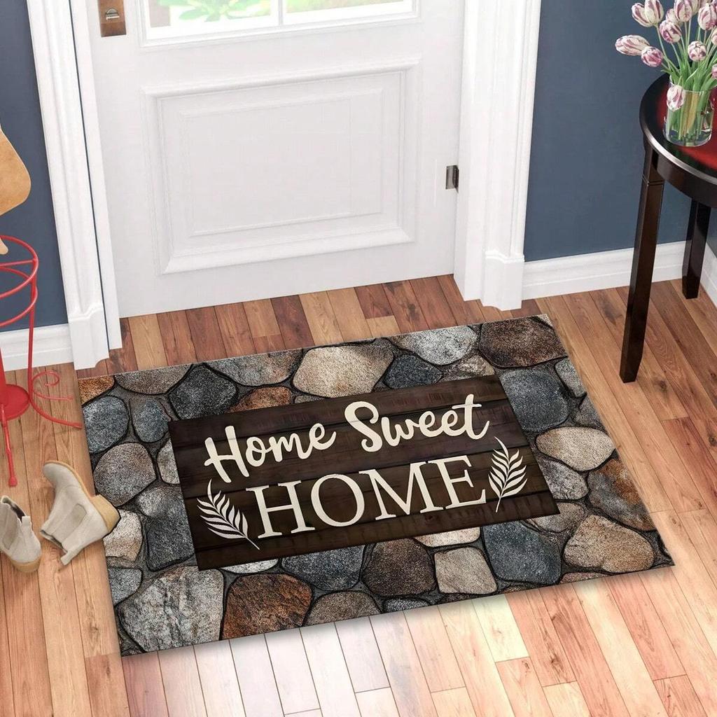 Willkommen Zuhause Süßes Zuhause Traditionelle Florale Stein Fußmatte Dekorativer Rutschfester Teppich für Eingangstür Eingangsbereich Heimdekoration