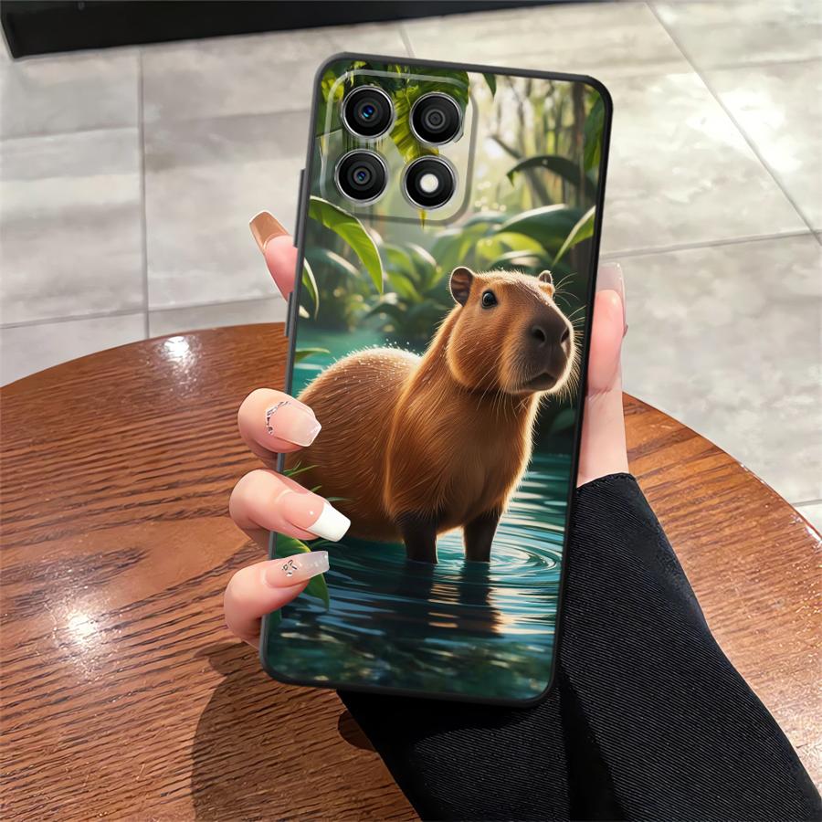 Süße Capybara Hülle für Honor X7 X6 8X X8 X5b Magic5Lite X9a 90 200 400 Lite 70 Schwarze Weiche Handyhülle