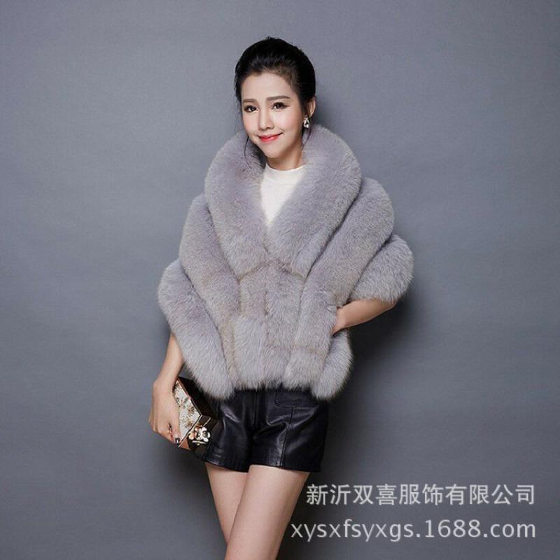 Haining fur autumn and winter new imitation fur shawl cape, women's warm imitation fox fur coat