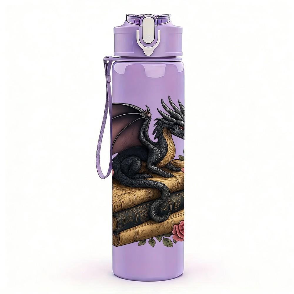 1PC Floral Dark Dragon 750ml Color Plastic Sports Water Bottle Leakproof Flip Straw Lid Suitable for Sports Office Home Use