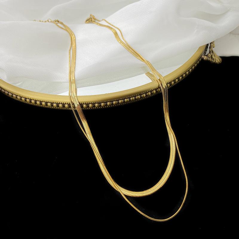 Золотой Серебристый Цвет Двухслойная Цепочка Змейка и Кость из Нержавеющей Стали Ожерелье для Женщин золотой
