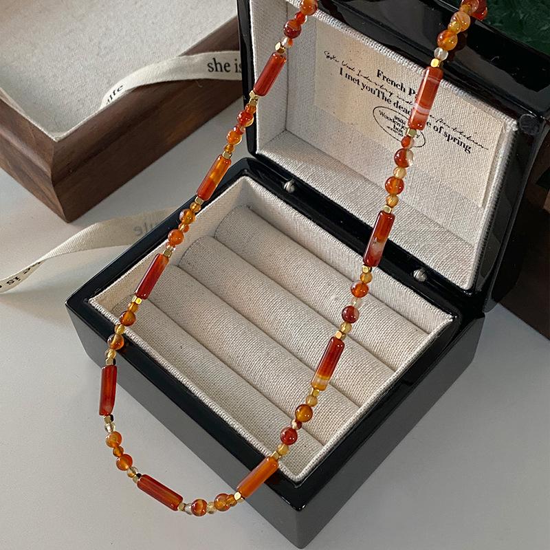 Natural Freshwater Pearl & Tiger Eye Bohemian Necklace - Autumn/Winter French Retro Clavicle Chain for Women