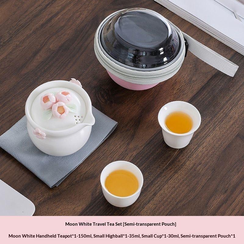 

Pink Travel Tea Set Pinched Flower Tea Insufer Portable Outdoor Tea Tray Bag Women Quick Cup 1 Pot 2 Cups Girlfriend Anniversary