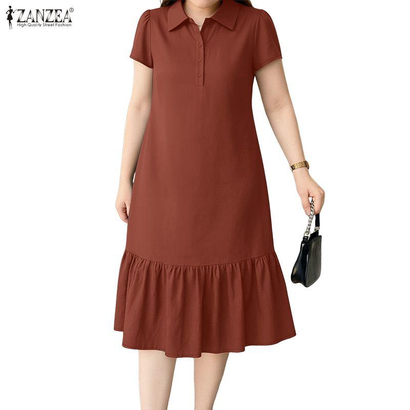 ZANZEA Abito estivo casual da donna con colletto rovesciato e maniche corte