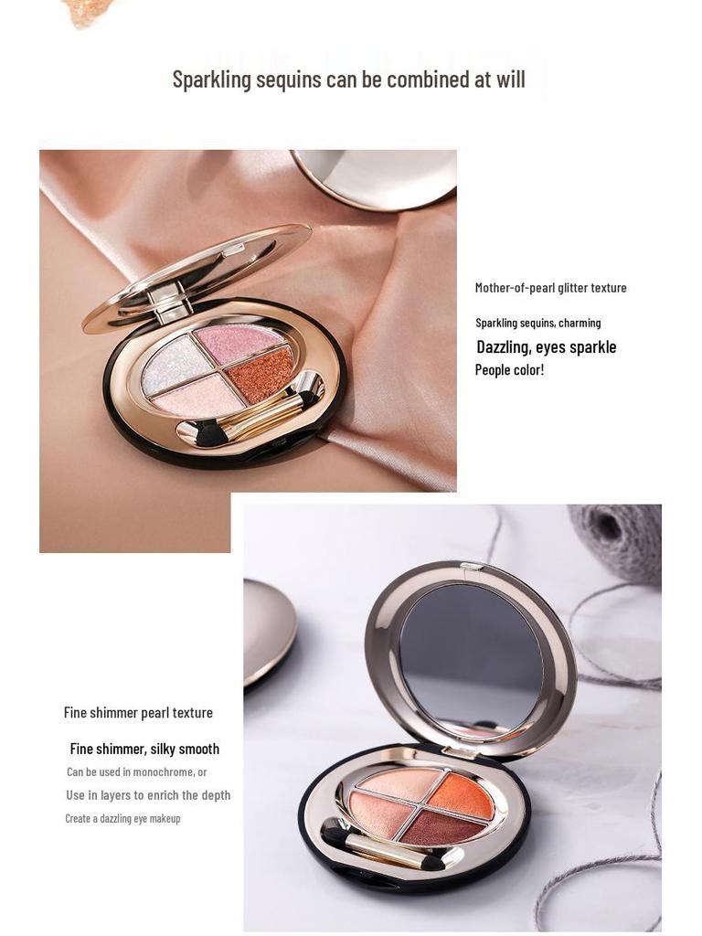 Daisy Man Nude Glitter Eyeshadow Palette: Waterproof, Four-Color Pearlescent for Beginners