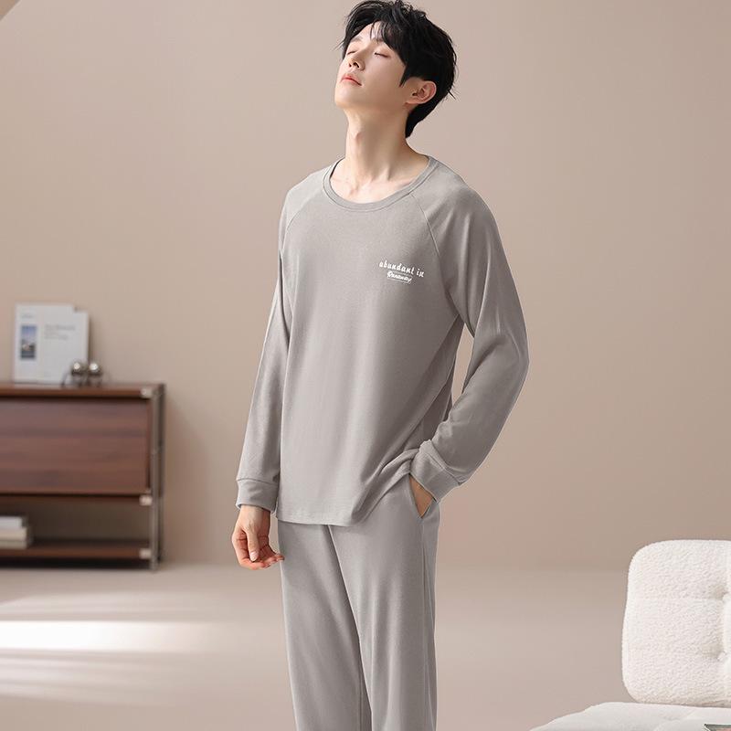 

Мужской велюровый пижамный комплект - Осень/Зима, с длинным рукавом, с круглым вырезом, длинные брюки, домашняя одежда больших размеров для подростков 3XL [88-100 kg]