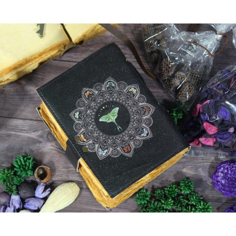 Luna Moth Leather Book of Shadows: Handmade Witchcraft Grimoire