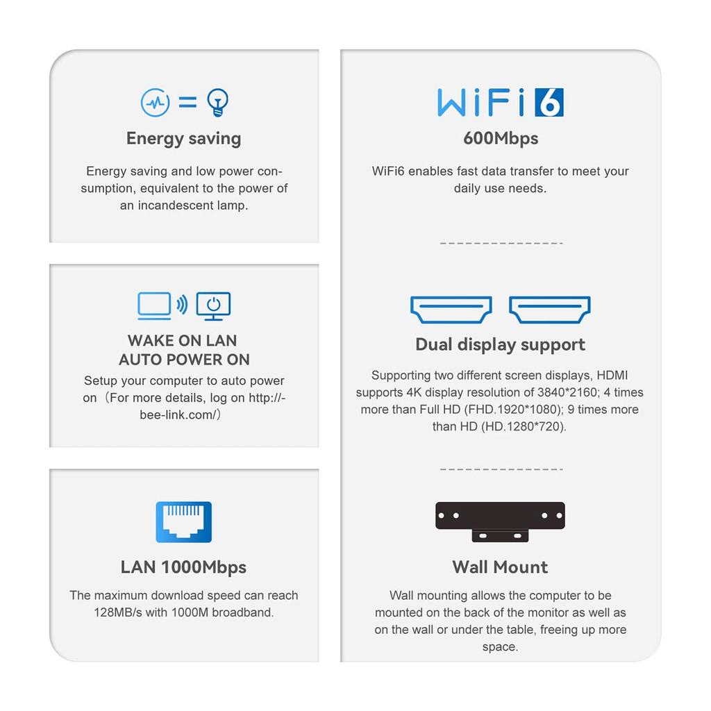 Beelink Intel Alder-Prozessor der 12. Generation zu Pro Mini 16 GB RAM 500 GB SSD Business Mini-Desktop Dual Power auf Lake-N100 (bis 3,40 GHz) Wi-11