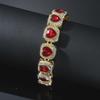 European & American Men's Bold Full Diamond Red Peach Heart Cuban Chain Bracelet - Nightclub Trend Jewelry