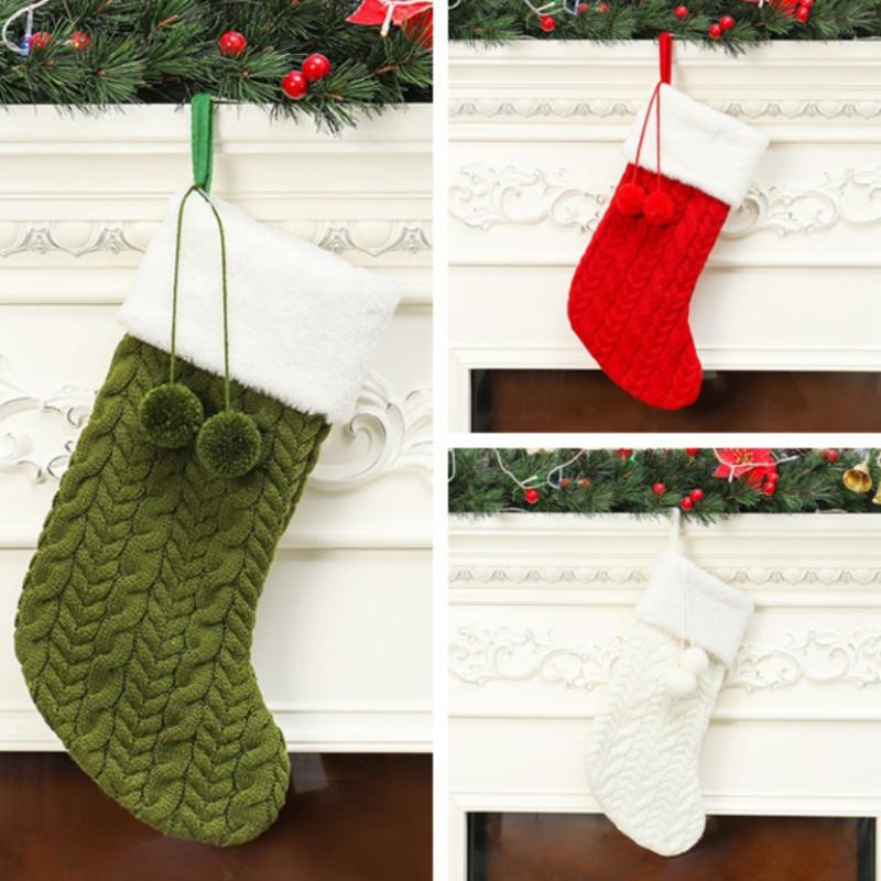 Weihnachtsstrickstrumpf mit Aufhängeschlaufe Großes Fassungsvermögen Weihnachtsbaum Dekorative Socken Ornamente Weihnachtsstrumpf Neujahrsgeschenk