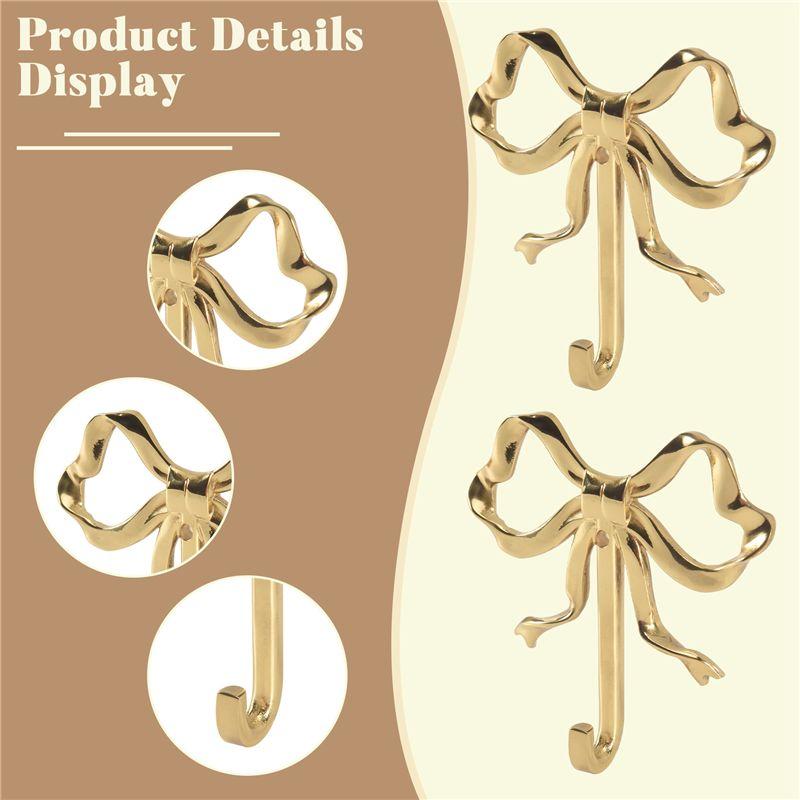 A84X-4 Pack Gold Bow-Knot Hooks Brass Bow Wall Hooks Door Hanger Towel Hooks For Home Bathroom Living Room Kitchen Decor