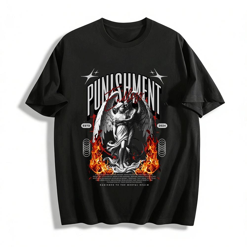 2024 New Dark Style Angel Demon Print Street Trend Casual T-shirt Pure cotton T-shirt XXS