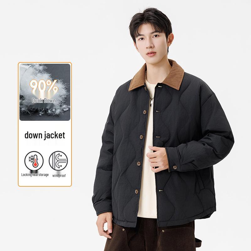 Veste d'hiver pour homme Style Grange Col montant Duvet de canard blanc Rétro 2025