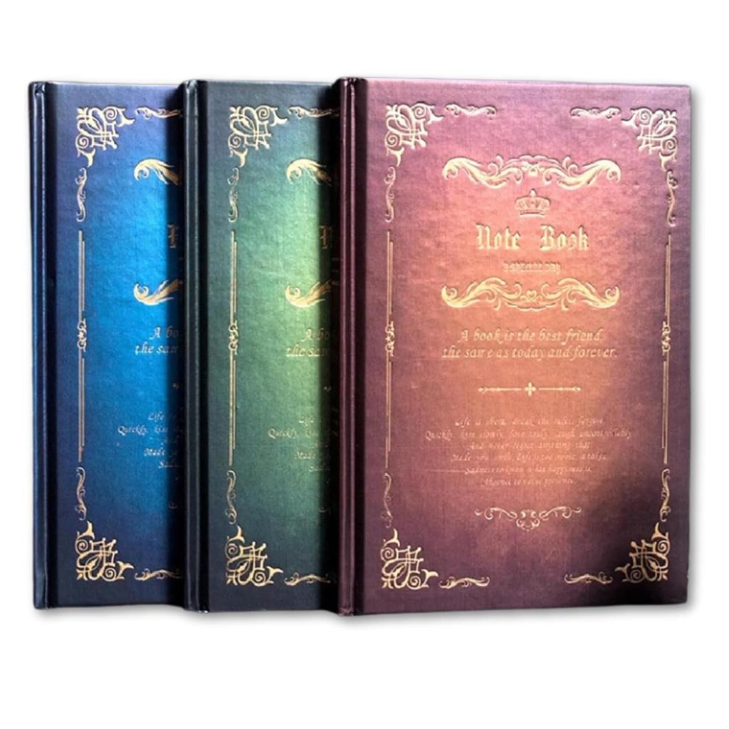 Aristal Antique Notebook [Vintage Spellbook Style] Journal/Memo Pad with Retro Decor, Stylish Gift, A5 Size (Set of 3 Colors)