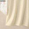 VONDA Summer Women O-Neck Print Splice 3/4 Sleeve Casual Loose Blouse