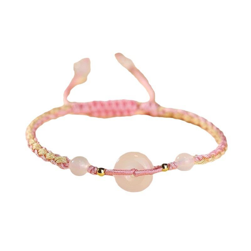Peace Buckle Couple's Bracelet, Handmade Woven Bracelet for Women, Men's Braided Bracelet, Agate Chalcedony Jade Couple's Bracelet