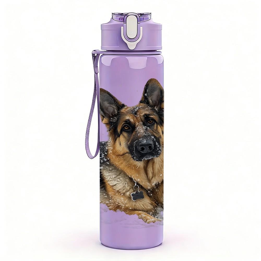 1PC German Shepherd Dog Portrait Print 750ml Color Plastic Sports Water Bottle Leakproof Flip Straw Lid Suitable for Sports Office Home Use