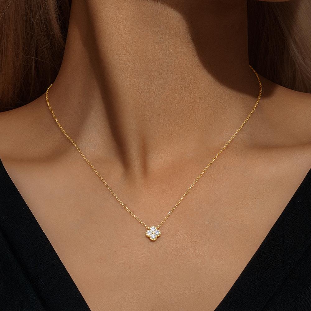 Aide Plata Real 925 Sterling Silver Lucky Lady Necklace European And American Four-leaf Clover Chain Necklace Turquoise Necklace