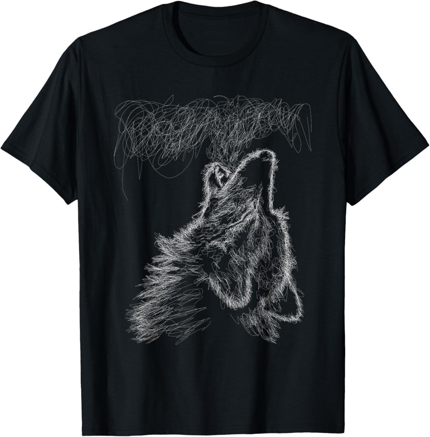 wolf howling scribble head art sketch for lover wolves wild T-Shirt S