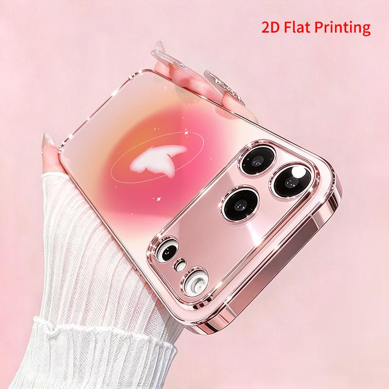 2DFlat electroplated tempered glass phone case,Butterfly in a Pink Gradient Circle,suitable for iPhone 18 Pro Max 17 16 15 14 13 12 11