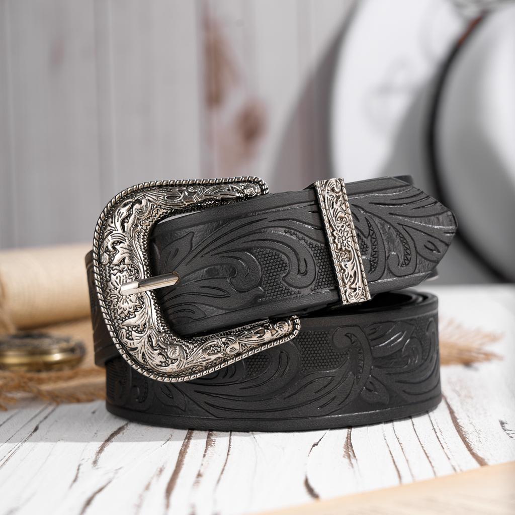 A Casual, Individual and Retro Belt, Western-style Clothing Accessory, Metal Buckle, PU Belt, Suitable for Both Men and Women