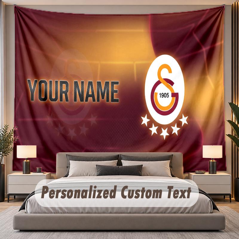 Benutzerdefinierter Namens-Text-Wandteppich Galatasaray FC Personalisierter Polyester-Wandteppich für Schlafzimmer und Zimmer