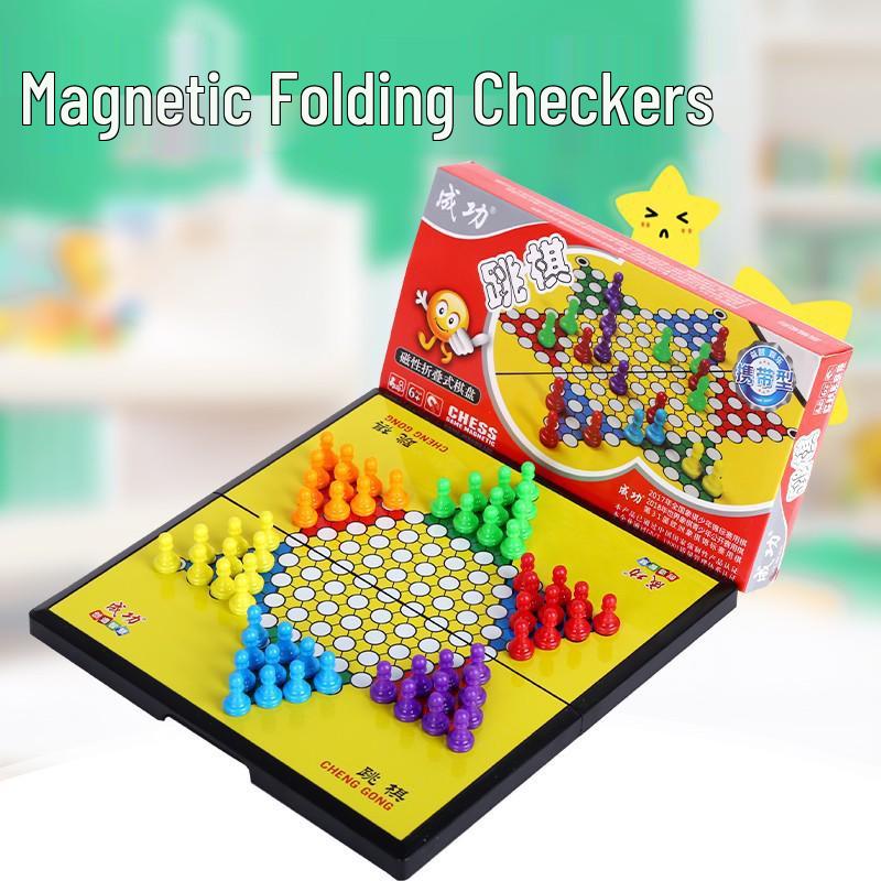 Compact Magnetic Folding Checkers: Parent-Child Educational Game for Adults & Kids.