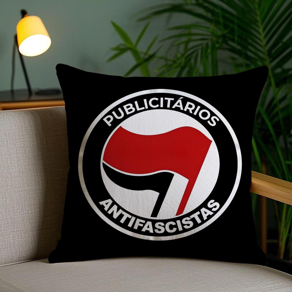 Antifascist Flag Anti-Racism Cushion Cover Plush Fabric Soft Double-Sided Printed Invisible Zipper Sofa Pillow Case Home Decor