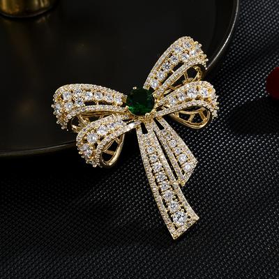 Heavy Industry Simple Bow Brooch Anti-Light Small Fragrance Inlaid Zircon Corsage Clothing Coat High-End Accessories