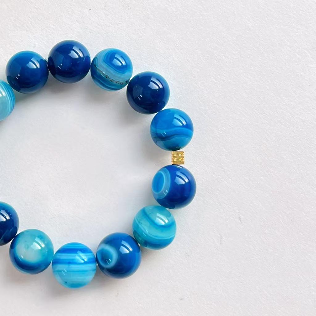 14mm Large Particle Natural Blue Agate Bracelet