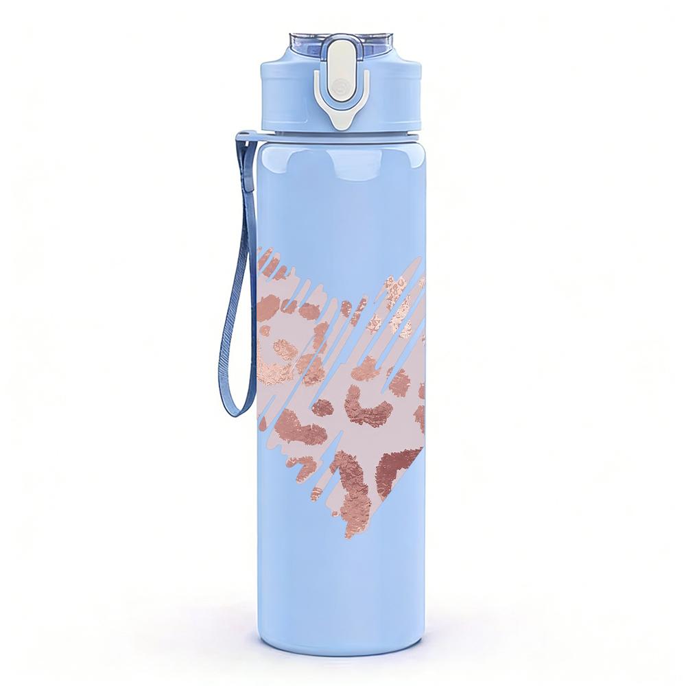 1PC Pink Splatter Heart 750ml Color Plastic Sports Water Bottle Leakproof Flip Straw Lid Suitable for Sports Office Home Use